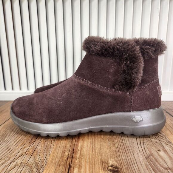 Skechers On The Go Joy Bundle Up Women Sz 9 Chocolate Brown Fur Trim Boots 15501 - Picture 3 of 10